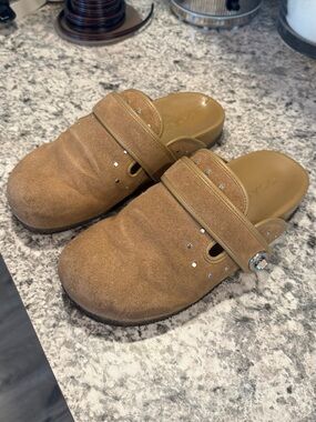 Coach suede Blake clogs with rivets in peanut